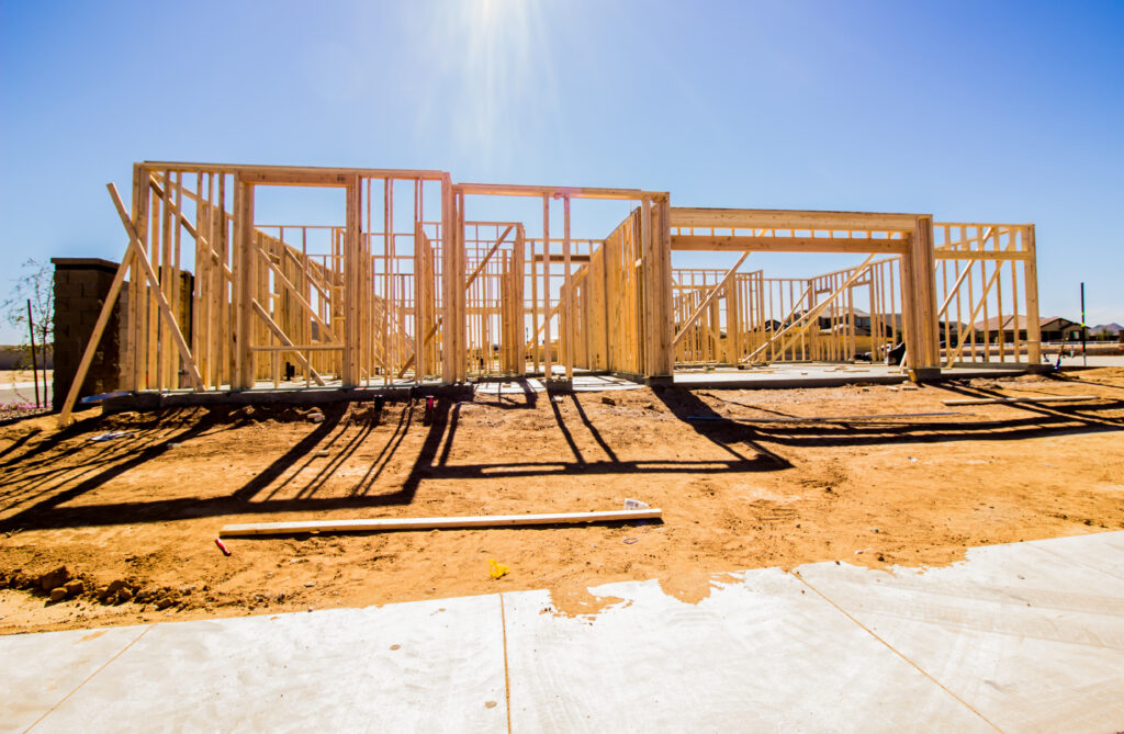 new home construction in framing stage